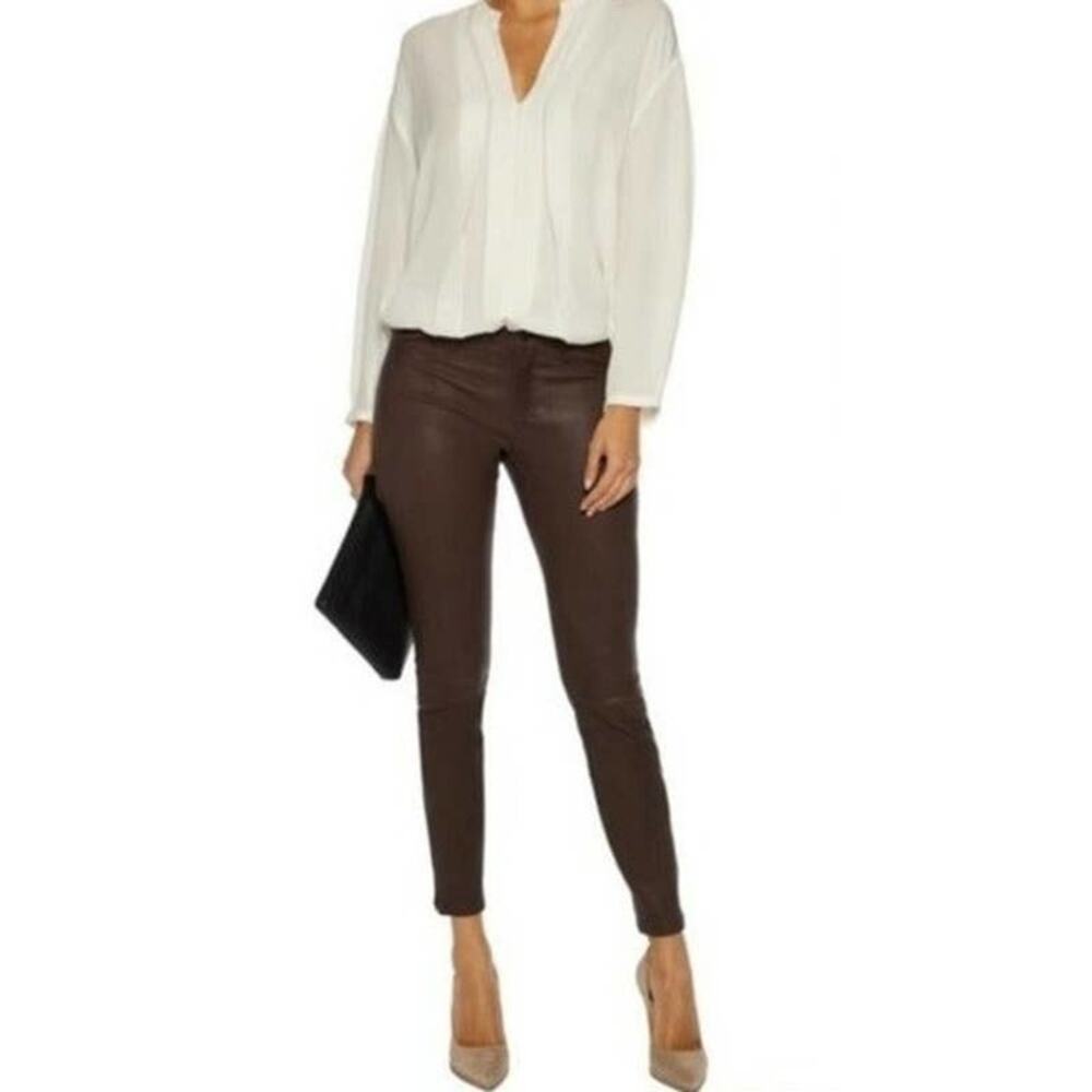 L'Agence Women's 25 Pants Red Adelaide Skinny Leather Ankle High Rise Flaw
